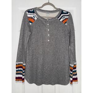 SUNDANCE Gray Vintage Vibes Henley Crochet Shirt Grey - size small